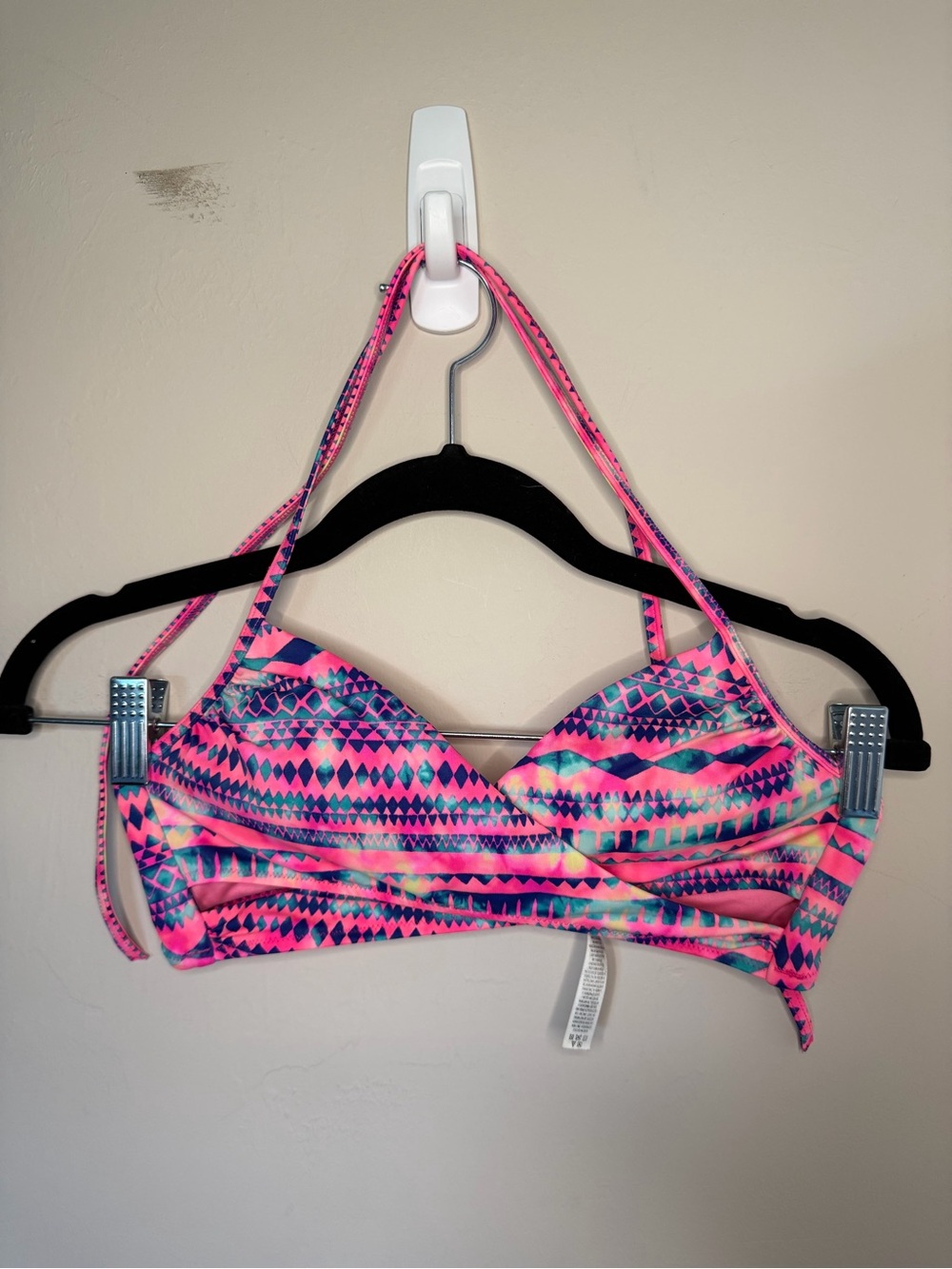 PINK Victoria's Secret Neon Pink & Aqua Patterned Bikini Top